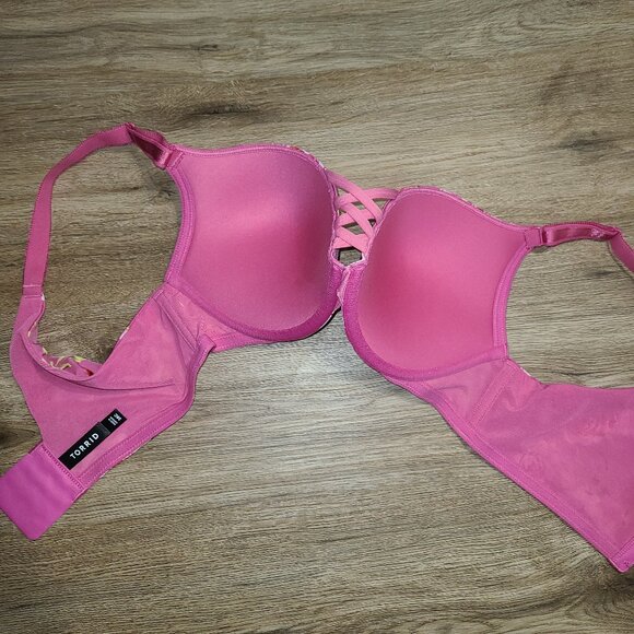 EUC Torrid 38C Pink Floral Underwire Plunge Push-Up Bra - Picture 3 of 7